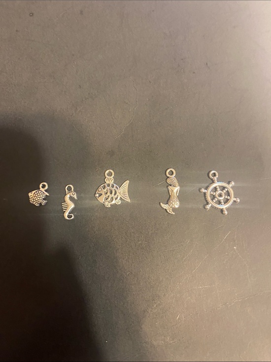 Fashion Jewelry Jewelry - Nautical Silver Charm Set - Fish, Seahorse, Mermaid, Ship Wheel